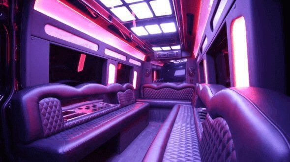 Interior of West Covina Party Bus Company's 15 Passenger Party Bus in Glendora