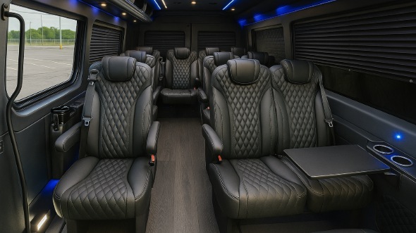 Interior of West Covina Party Bus Company's 18 Passenger Minibus in West Covina
