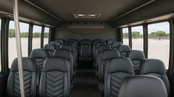 Interior of West Covina Party Bus Company's 30 Passenger Minibus in West Covina