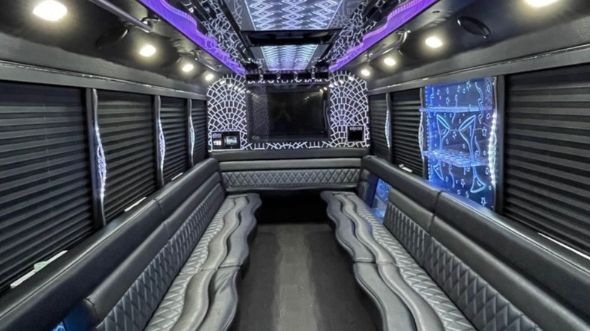 Interior of West Covina Party Bus Company's 30 Passenger Party Bus in La Habra