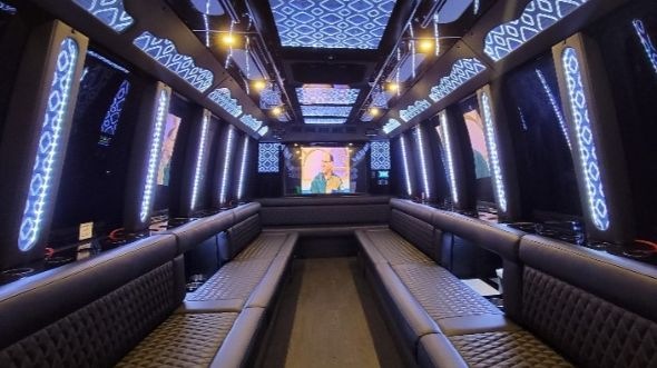 Interior of West Covina Party Bus Company's 40 Passenger Party Bus in Pomona