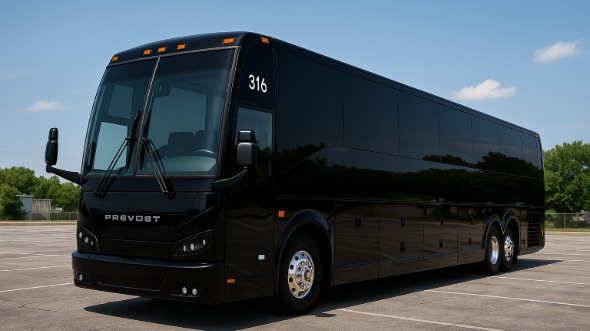 Exterior of West Covina Party Bus Company's 48 Passenger Charter Bus in West Covina