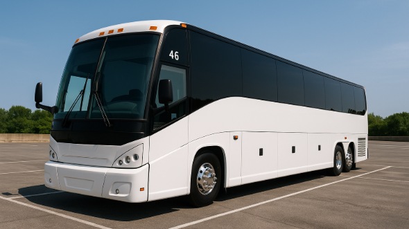 Exterior of West Covina Party Bus Company's 55 Passenger Charter Bus in West Covina