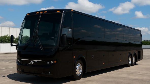 Exterior of West Covina Party Bus Company's 56 Passenger Charter Bus in West Covina
